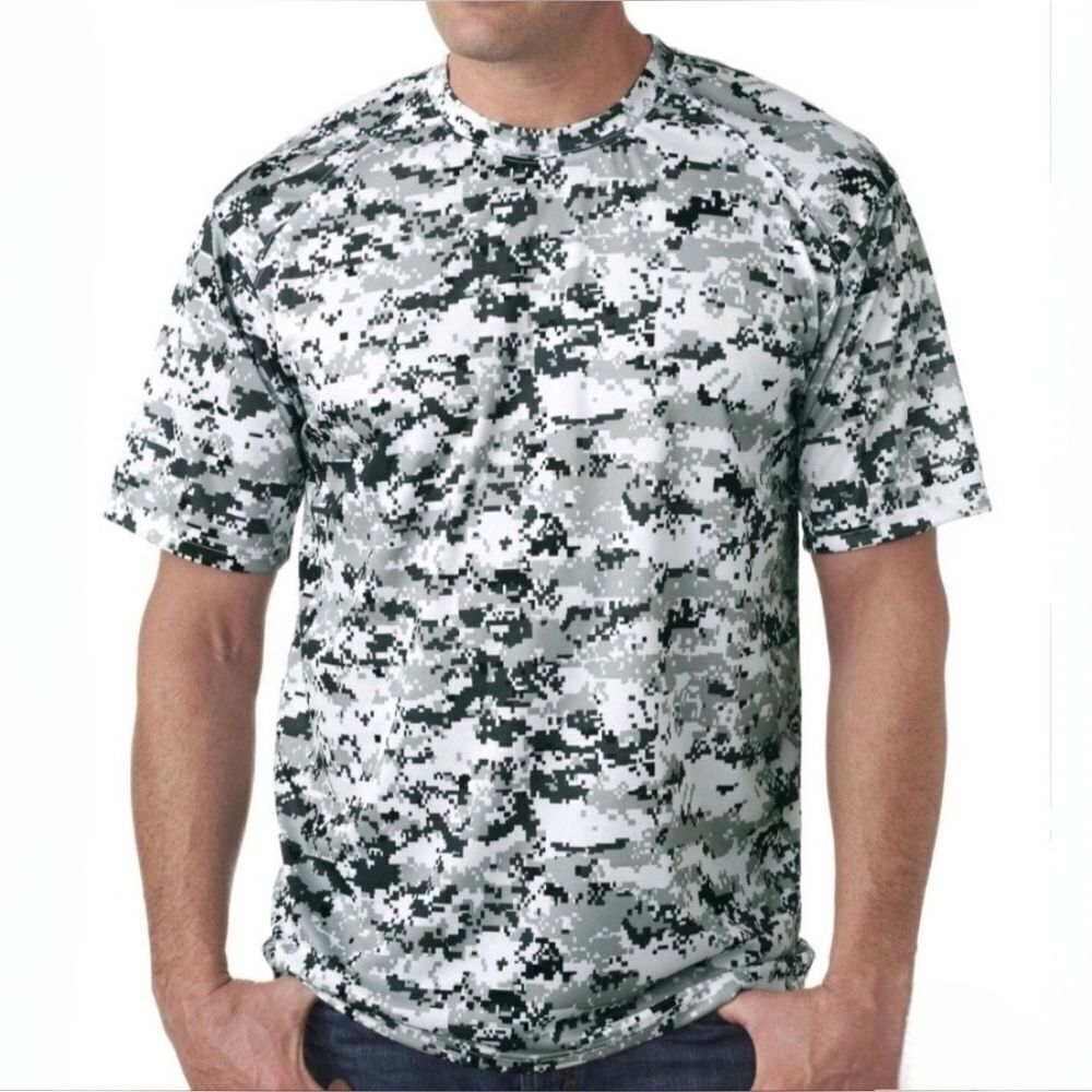 Badger Sport Men's White Digi-Camo Crewneck Short Sleeve Jersey T-Shirt